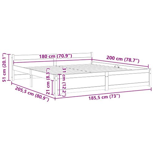 Cadre De Lit Sans Matelas Bois Massif 180x200 Cm