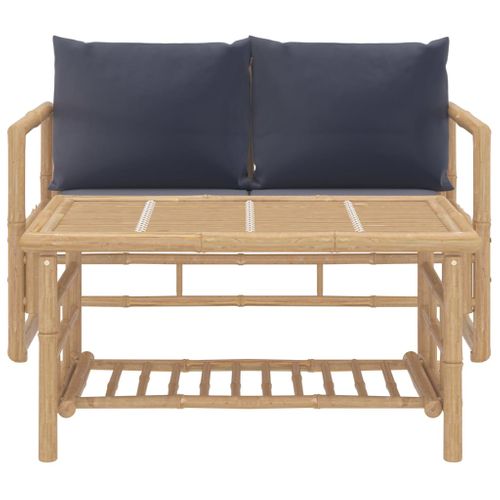 Salon De Jardin 2 Pièces Avec Coussins Gris Foncé Bambou