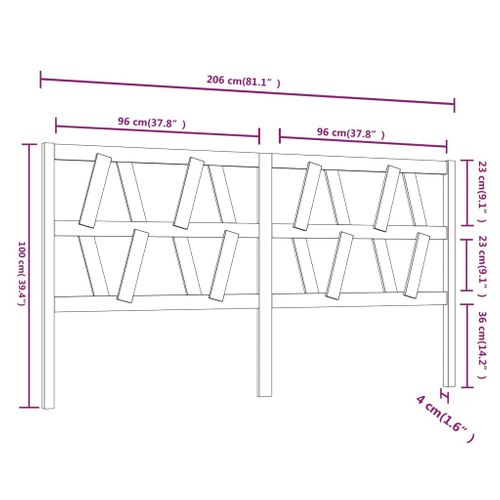 Tête De Lit Gris 206x4x100 Cm Bois Massif De Pin