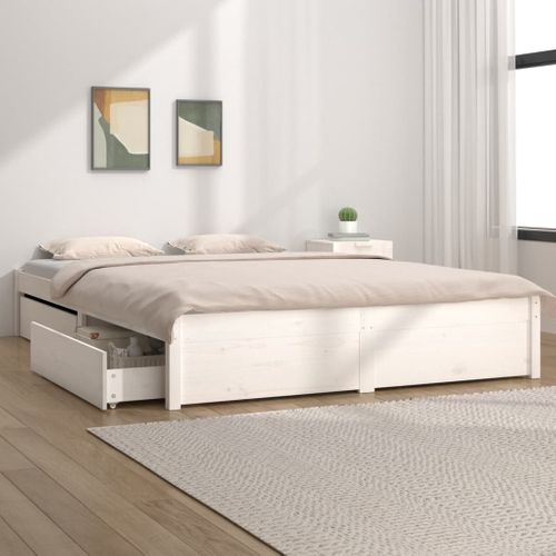 Cadre De Lit Sans Matelas Avec Tiroirs Blanc 120x200 Cm