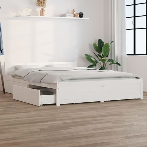 Cadre De Lit Sans Matelas Avec Tiroirs Blanc 150x200