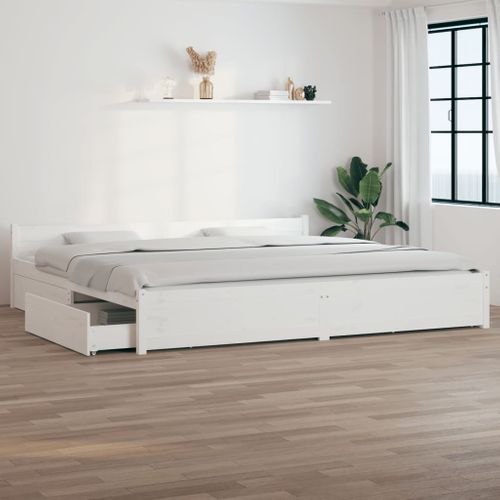 Cadre De Lit Sans Matelas Avec Tiroirs Blanc 180x200