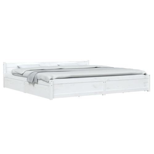Cadre De Lit Sans Matelas Avec Tiroirs Blanc 200x200 Cm