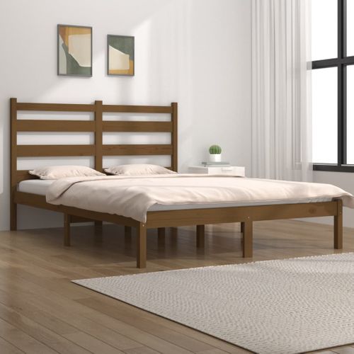Cadre De Lit Sans Matelas Marron Miel Bois Massif 200x200 Cm