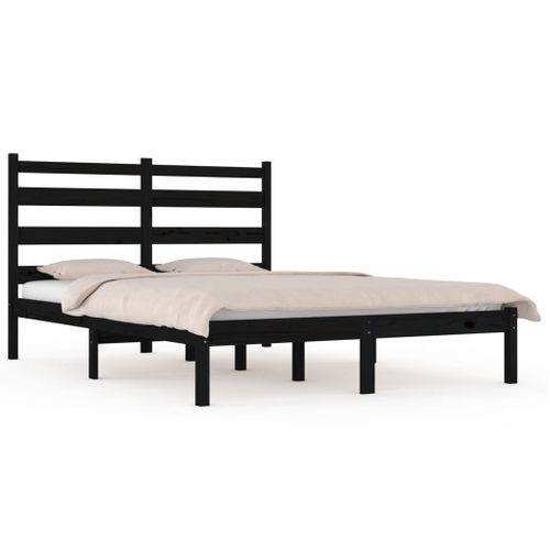 Cadre De Lit Sans Matelas Noir Bois Massif 200x200 Cm
