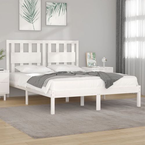 Cadre De Lit Sans Matelas Blanc Bois De Pin Massif 160x200 Cm