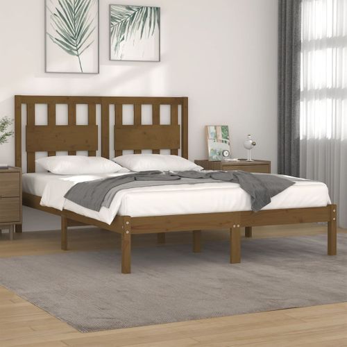 Cadre De Lit Sans Matelas Marron Miel Bois Massif 200x200 Cm