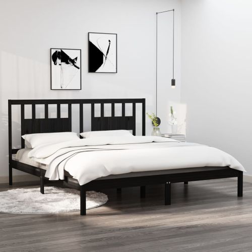 Cadre De Lit Sans Matelas Noir Bois Massif 200x200 Cm