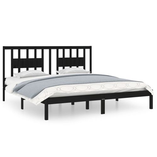 Cadre De Lit Sans Matelas Noir Bois Massif 200x200 Cm