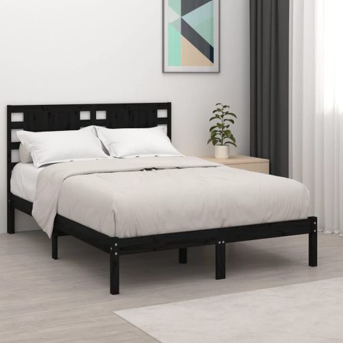 Cadre De Lit Sans Matelas Noir 200x200 Cm Bois Massif De Pin