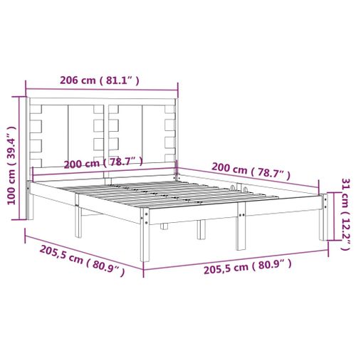 Cadre De Lit Sans Matelas Noir 200x200 Cm Bois Massif De Pin