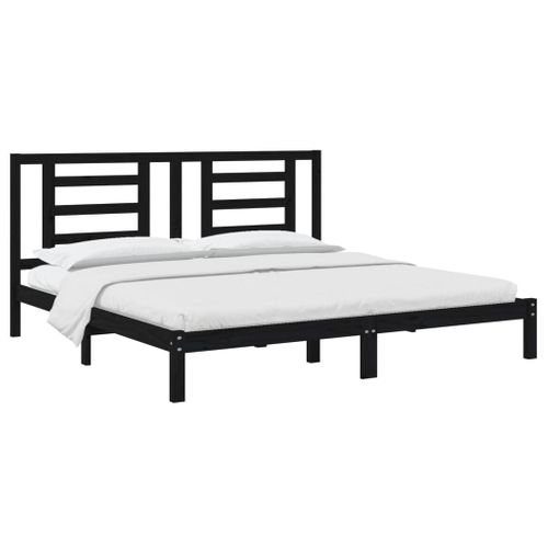 Cadre De Lit Sans Matelas Noir 200x200 Cm Bois Massif De Pin