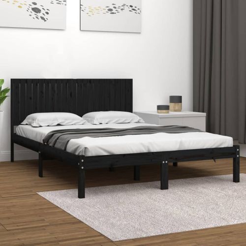 Cadre De Lit Sans Matelas Noir 200x200 Cm Bois Massif De Pin