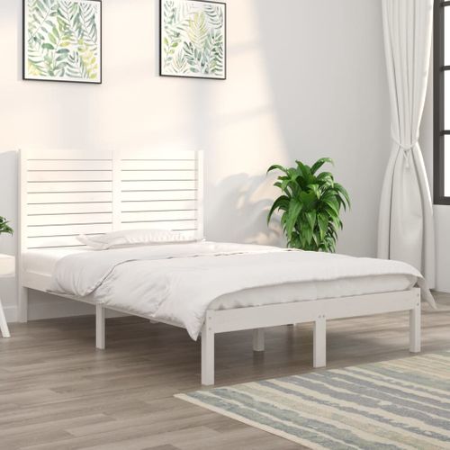 Cadre De Lit Sans Matelas Blanc 140x190 Cm Bois Massif