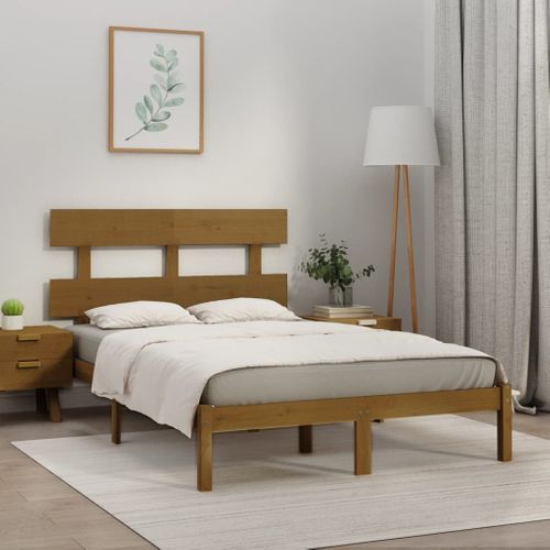 Cadre De Lit Sans Matelas Marron Miel 200x200 Cm Bois Massif