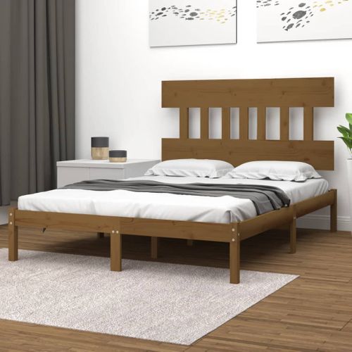 Cadre De Lit Sans Matelas Marron Miel 200x200 Cm Bois Massif