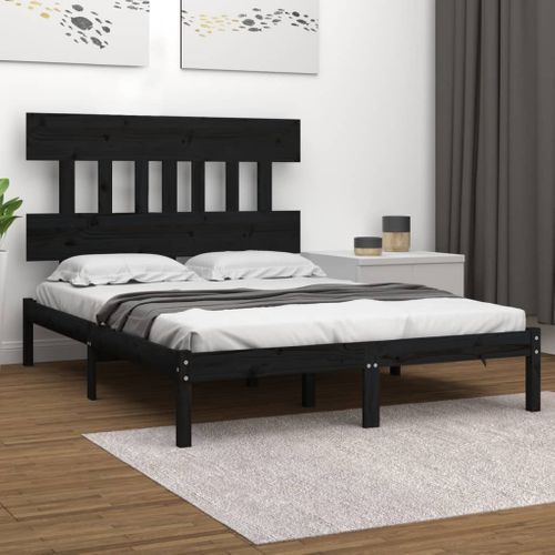Cadre De Lit Sans Matelas Noir 200x200 Cm Bois Massif