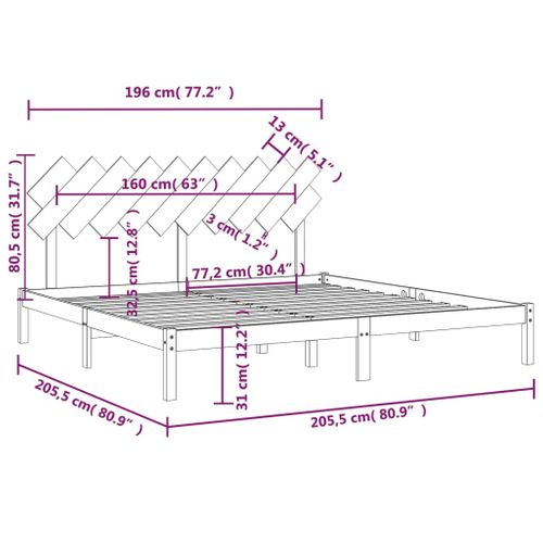 Cadre De Lit Sans Matelas Noir 200x200 Cm Bois Massif