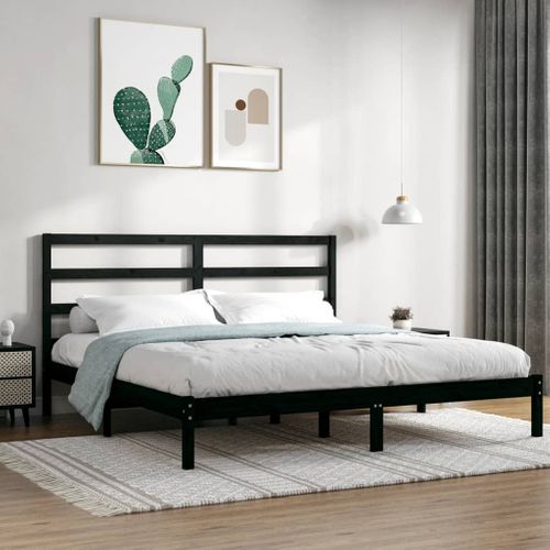 Cadre De Lit Sans Matelas Noir 200x200 Cm Bois Massif De Pin
