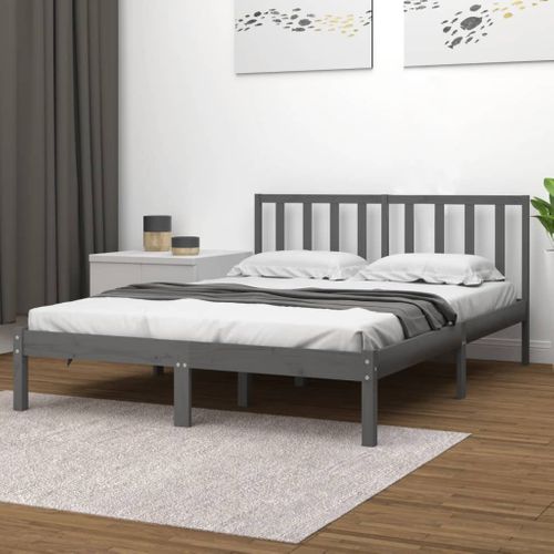 Cadre De Lit Sans Matelas Bois Massif De Pin Gris 200x200 Cm