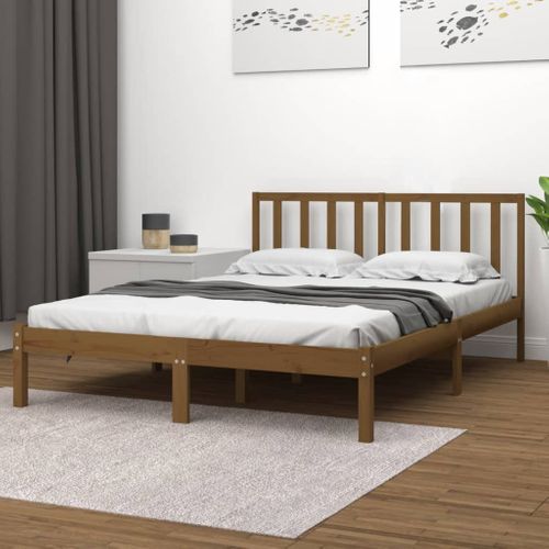 Cadre De Lit Sans Matelas Marron Miel Bois Pin Massif 200x200cm