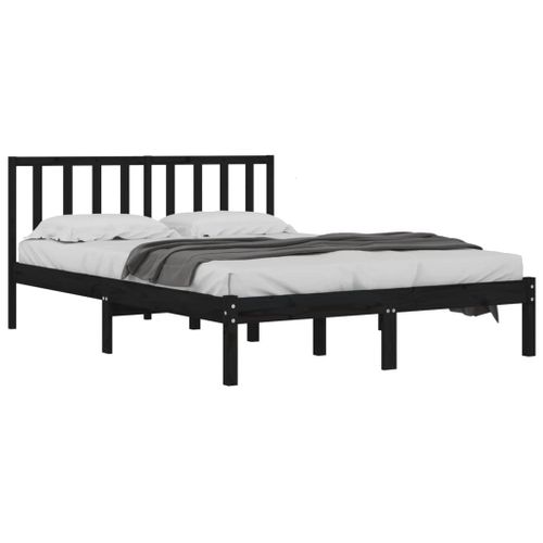 Cadre De Lit Sans Matelas Noir Bois Massif De Pin 200x200 Cm