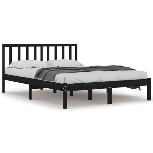 Cadre De Lit Sans Matelas Noir Bois Massif De Pin 200x200 Cm