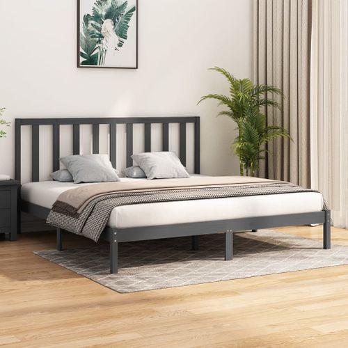 Cadre De Lit Sans Matelas Bois Massif De Pin Gris 200x200 Cm