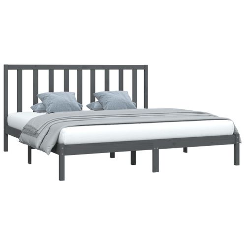 Cadre De Lit Sans Matelas Bois Massif De Pin Gris 200x200 Cm