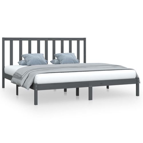 Cadre De Lit Sans Matelas Bois Massif De Pin Gris 200x200 Cm