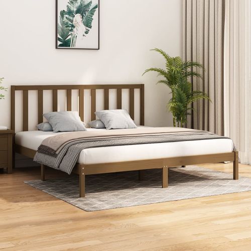 Cadre De Lit Sans Matelas Marron Miel Bois Pin Massif 200x200cm