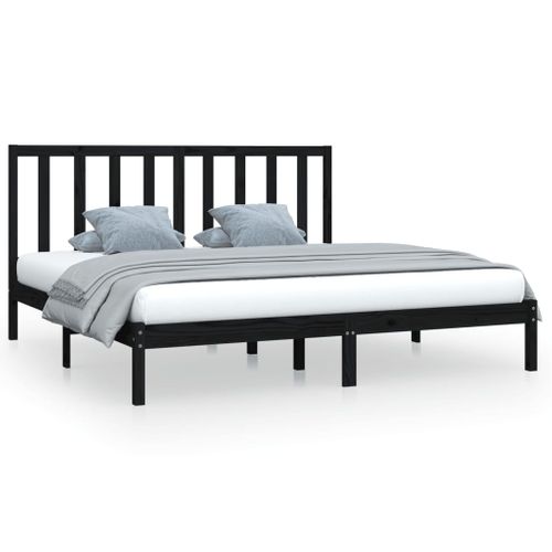 Cadre De Lit Sans Matelas Noir Bois Massif De Pin 200x200 Cm