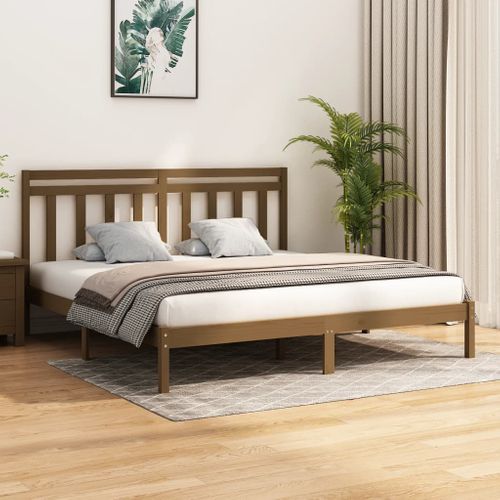 Cadre De Lit Sans Matelas Marron Miel 200x200 Cm Bois Massif