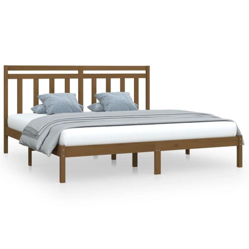 Cadre De Lit Sans Matelas Marron Miel 200x200 Cm Bois Massif