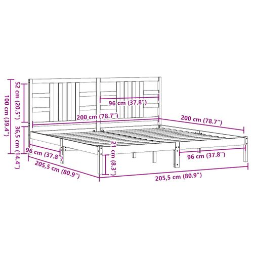 Cadre De Lit Sans Matelas Gris 200x200 Cm Bois Massif