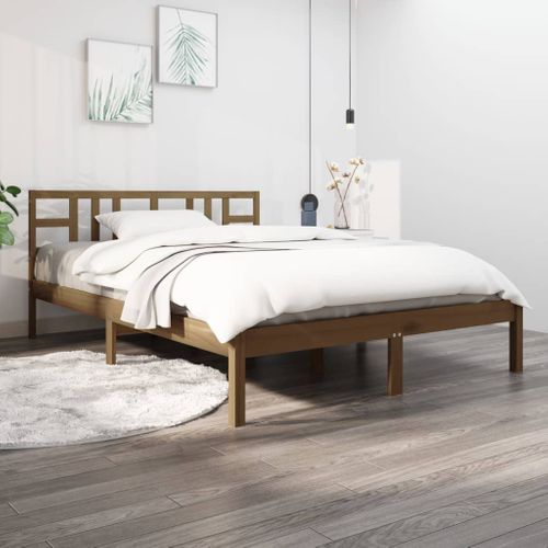 Cadre De Lit Sans Matelas Marron Miel 200x200 Cm Bois Massif