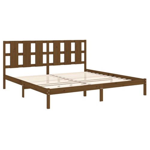 Cadre De Lit Sans Matelas Marron Miel 200x200cm Bois Pin Massif