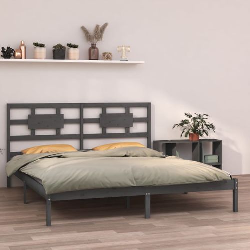 Cadre De Lit Sans Matelas Gris 200x200 Cm Bois Massif