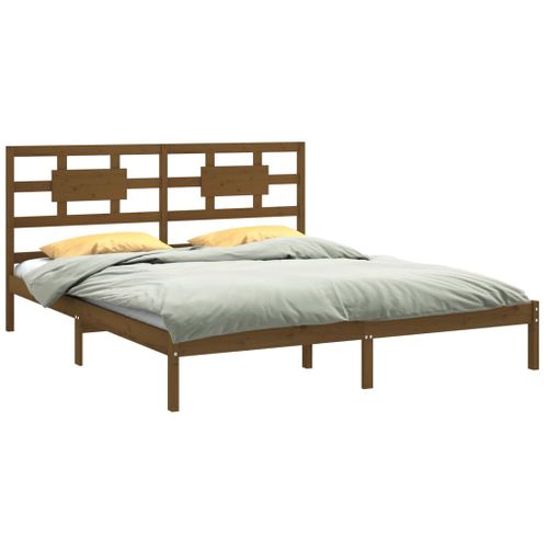 Cadre De Lit Sans Matelas Marron Miel 200x200 Cm Bois Massif