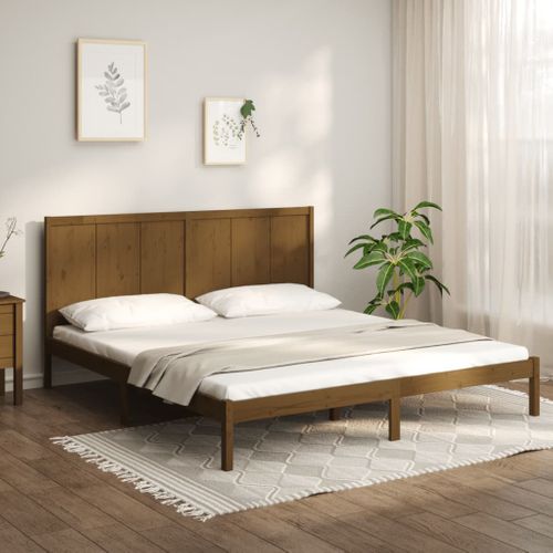 Cadre De Lit Sans Matelas Marron Miel 200x200cm Bois Pin Massif