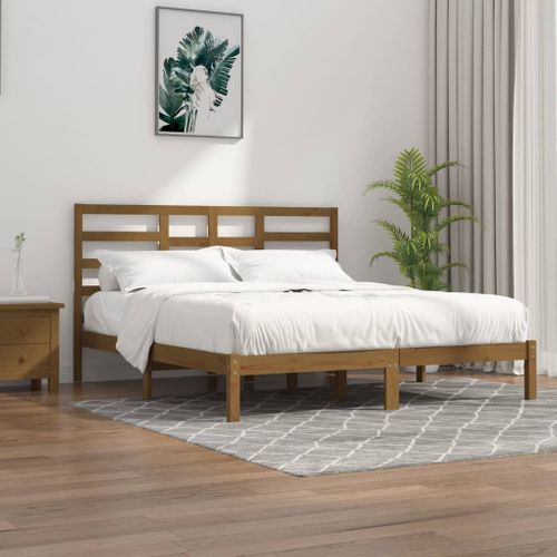 Cadre De Lit Sans Matelas Marron Miel Bois Massif 200x200 Cm