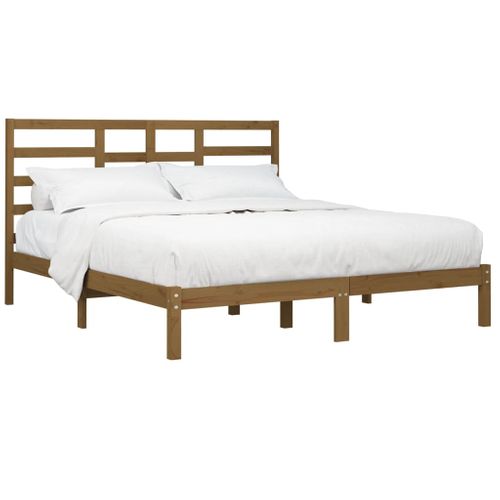 Cadre De Lit Sans Matelas Marron Miel Bois Massif 200x200 Cm