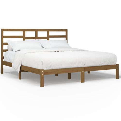 Cadre De Lit Sans Matelas Marron Miel Bois Massif 200x200 Cm