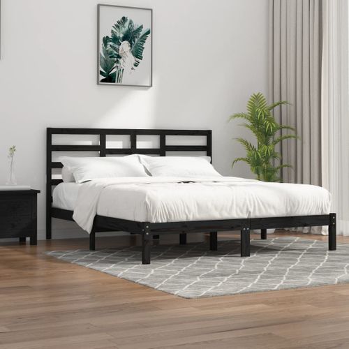 Cadre De Lit Sans Matelas Noir Bois Massif 200x200 Cm