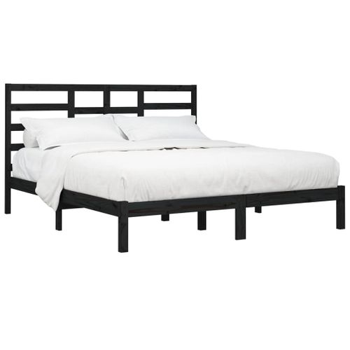 Cadre De Lit Sans Matelas Noir Bois Massif 200x200 Cm