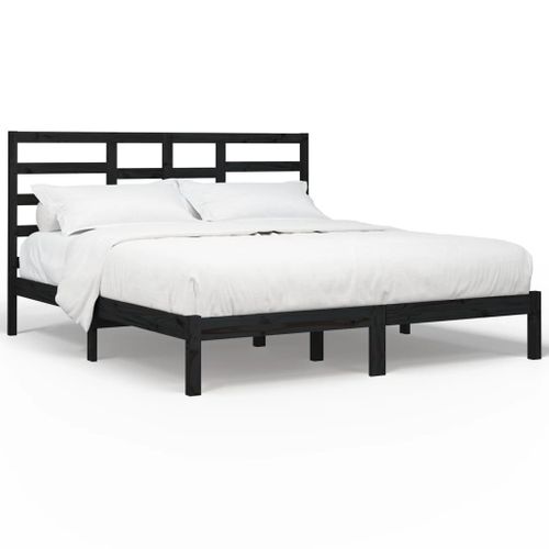 Cadre De Lit Sans Matelas Noir Bois Massif 200x200 Cm