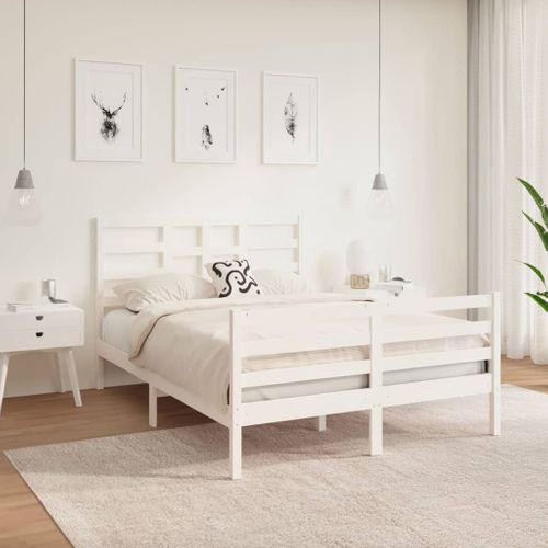 Cadre De Lit Sans Matelas Blanc Bois Massif 140x190 Cm