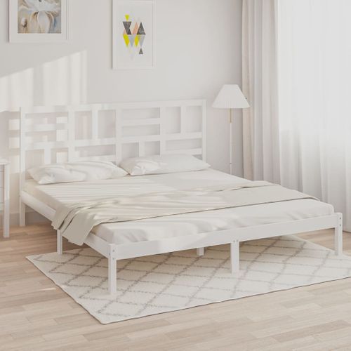Cadre De Lit Sans Matelas Blanc Bois Massif 180x200 Cm