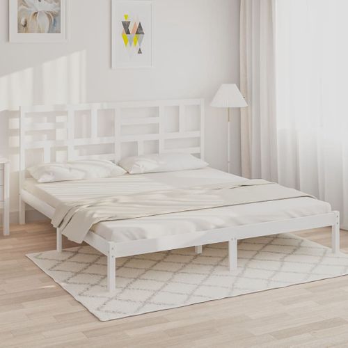 Cadre De Lit Sans Matelas Blanc Bois Massif 200x200 Cm