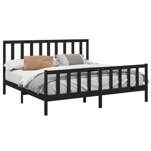 Cadre De Lit Sans Matelas Noir 200x200 Cm Bois Massif De Pin